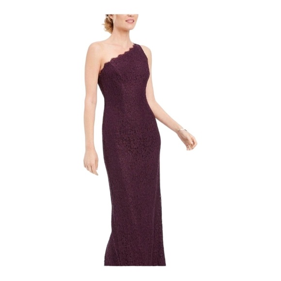 NWT ADRIANNA PAPELL Purple Plum Lace One Shoulder Formal Gown Size US 2 … - Picture 5 of 10